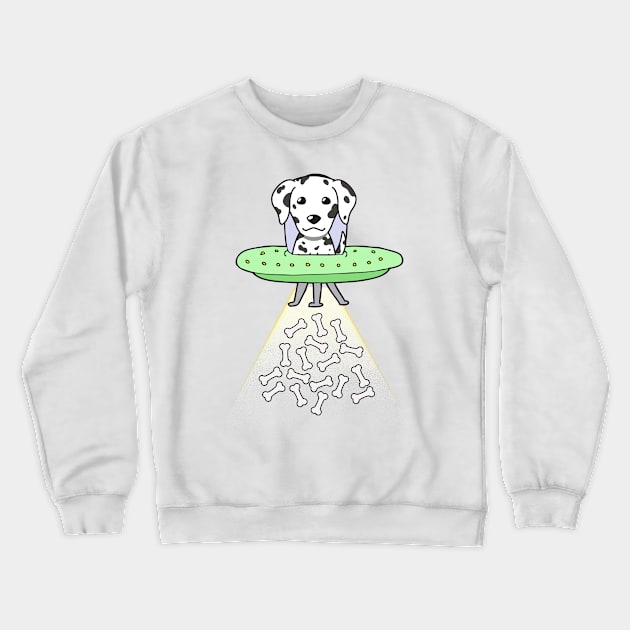 Funny dalmatian dog is flying a ufo Crewneck Sweatshirt by Pet Station